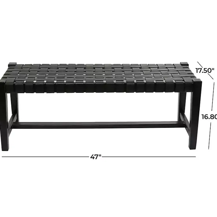 Kirklands Home Benches & Ottomans|Teak Wood and Leather Bench Black