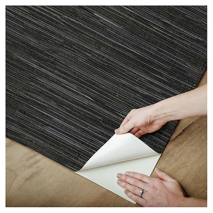 Kirklands Home Wall Murals & Wallpaper|Textured Grassweave Peel & Stick Wallpaper Black