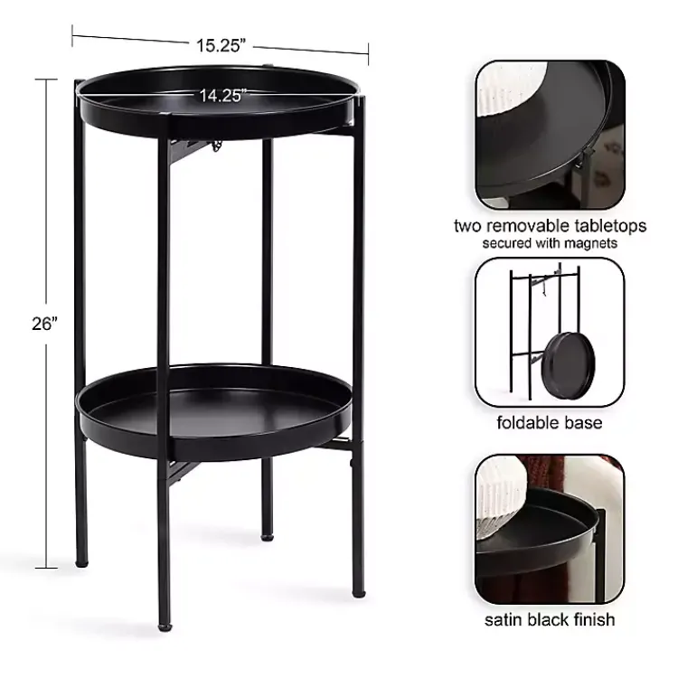 Kirklands Home Accent & End Tables|2-Tier Foldable Cienna Accent Table Black