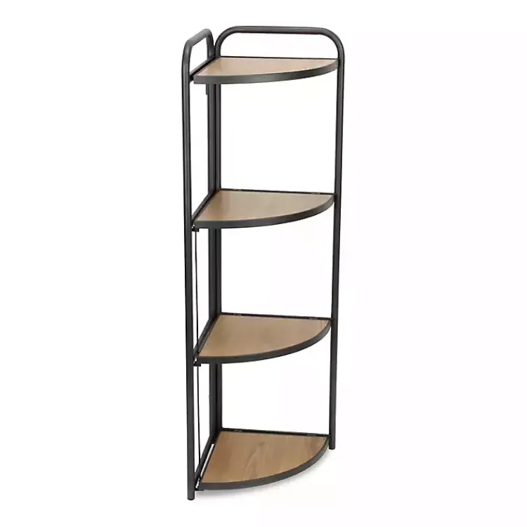 Kirklands Home Bookshelves|Black 4-Tier Foldable Corner Shelf