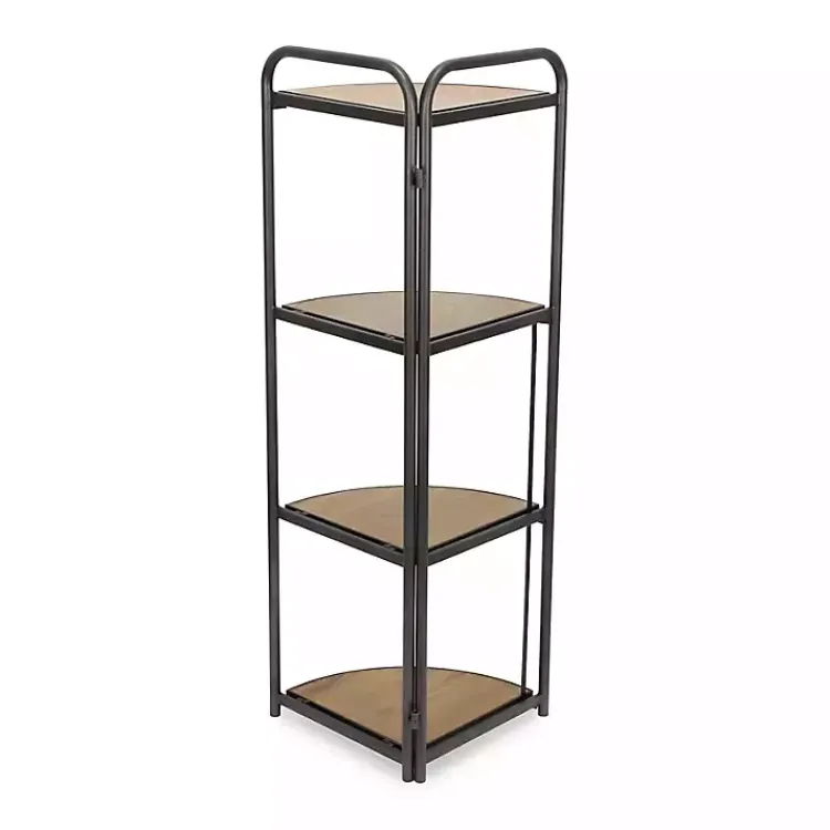 Kirklands Home Bookshelves|Black 4-Tier Foldable Corner Shelf