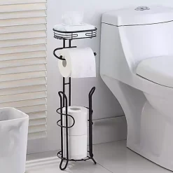 Kirklands Home Bathroom Accessories|Toilet Paper Storage Stand with Basket Black