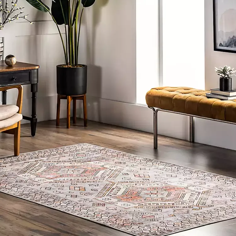 Kirklands Home Area Rugs|Black Tribal Motif Washable Area Rug, 5x8