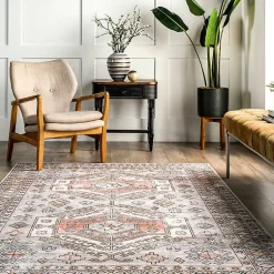 Kirklands Home Area Rugs|Black Tribal Motif Washable Area Rug, 5x8