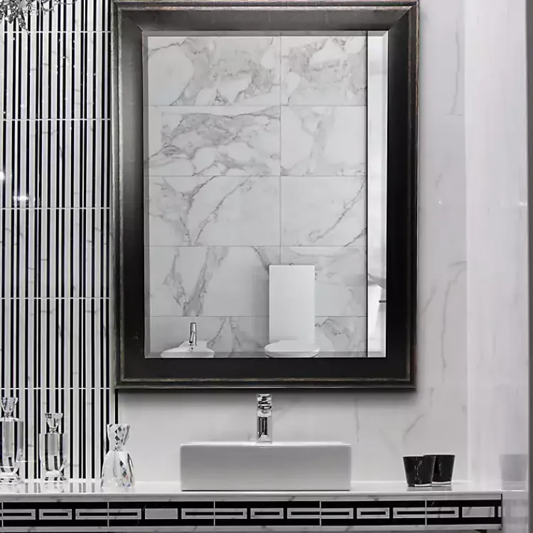 Kirklands Home Framed Mirrors|Black Two Step Beveled Frame Vanity Mirror