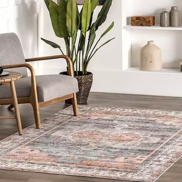 Kirklands Home Area Rugs|Black Vintage Motif Washable Area Rug, 5x8