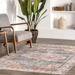 Kirklands Home Area Rugs|Black Vintage Motif Washable Area Rug, 8x10