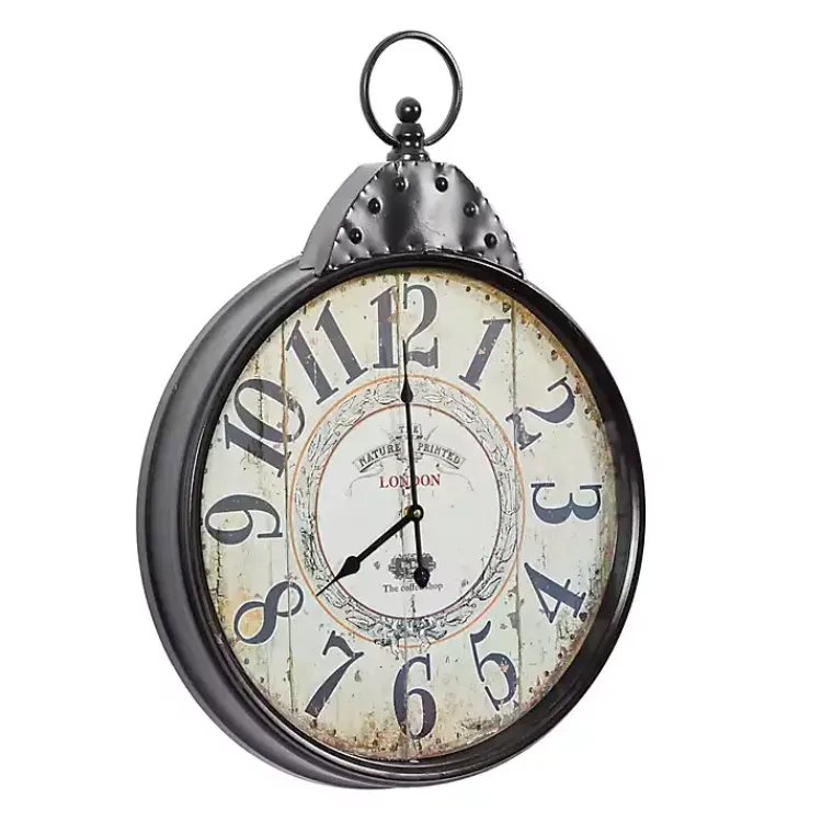 Kirklands Home Clocks|Black Vintage Pocket Watch Wall Clock