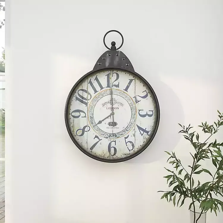 Kirklands Home Clocks|Black Vintage Pocket Watch Wall Clock