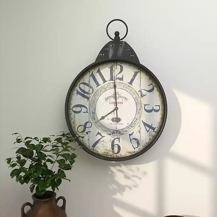 Kirklands Home Clocks|Black Vintage Pocket Watch Wall Clock
