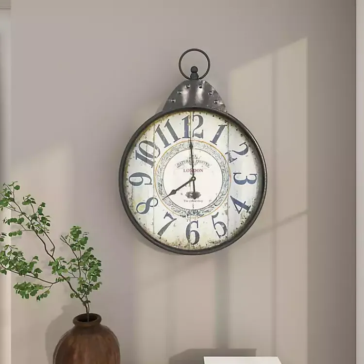 Kirklands Home Clocks|Black Vintage Pocket Watch Wall Clock