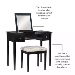 Kirklands Home Dressers & Chests|Virginia Butterfly 2-pc. Vanity Set Black