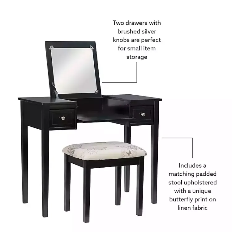 Kirklands Home Dressers & Chests|Virginia Butterfly 2-pc. Vanity Set Black