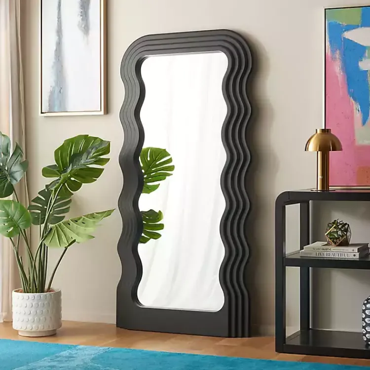 Kirklands Home Full Length & Floor Mirrors|Wavy Mayha Leaner Mirror Black