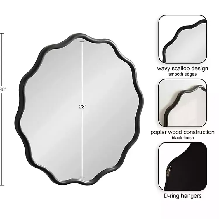 Kirklands Home Decorative Mirrors|Wavy Scallop Round Wall Mirror Black