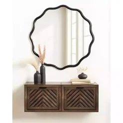 Kirklands Home Decorative Mirrors|Wavy Scallop Round Wall Mirror Black