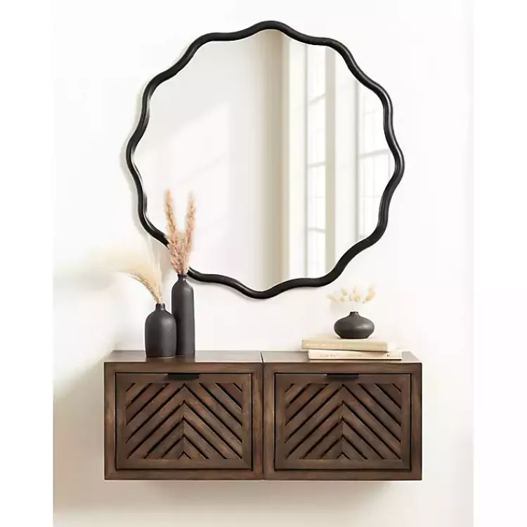 Kirklands Home Decorative Mirrors|Wavy Scallop Round Wall Mirror Black