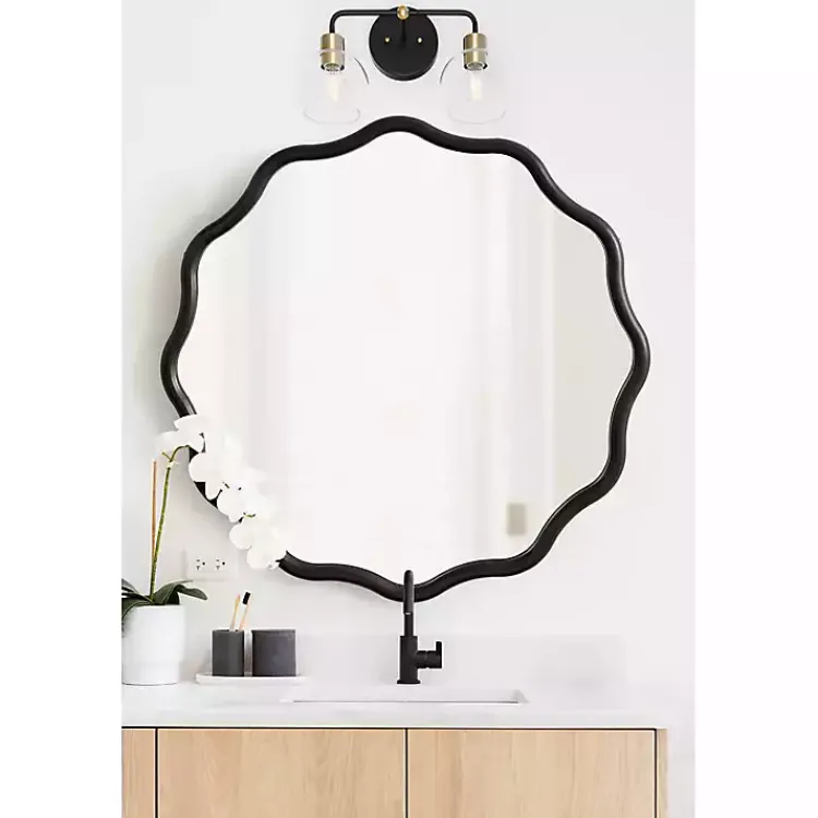 Kirklands Home Decorative Mirrors|Wavy Scallop Round Wall Mirror Black