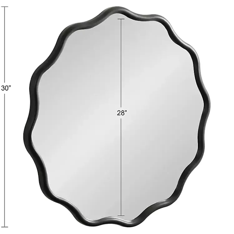 Kirklands Home Decorative Mirrors|Wavy Scallop Round Wall Mirror Black