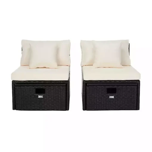 Kirklands Home Outdoor Seating|Black Wicker Chaises with Ottoman, Set of 2