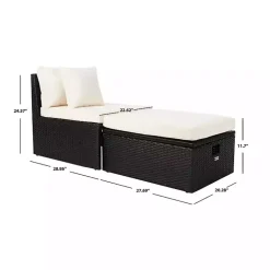 Kirklands Home Outdoor Seating|Black Wicker Chaises with Ottoman, Set of 2