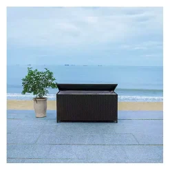 Kirklands Home Outdoor Accent Furniture|Wicker Outdoor Storage Box Black