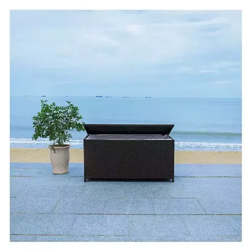 Kirklands Home Outdoor Accent Furniture|Wicker Outdoor Storage Box Black