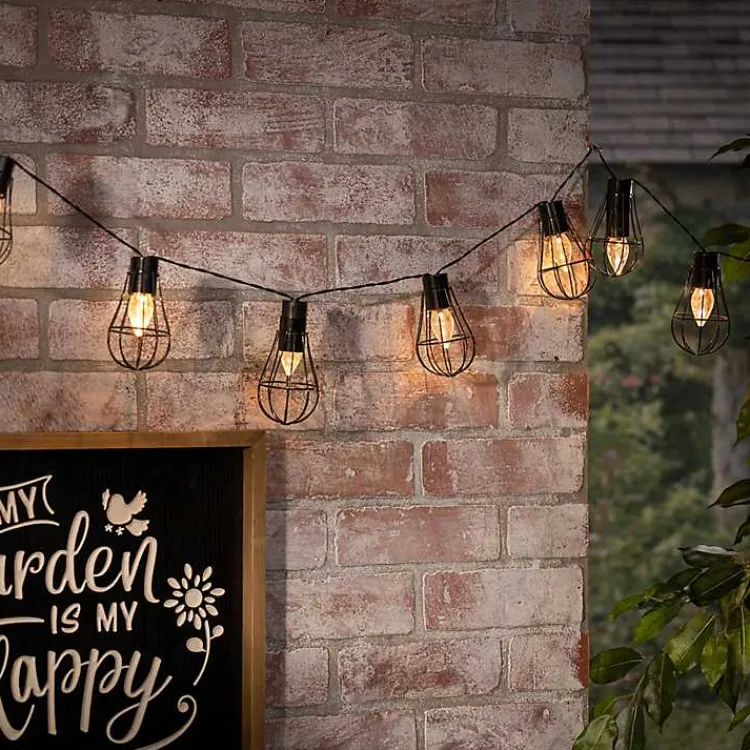 Kirklands Home Outdoor Lighting|Wire Cage Solar Outdoor String Lights Black