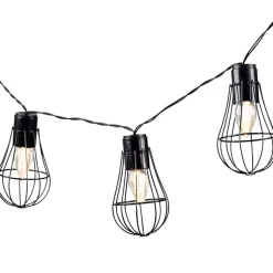 Kirklands Home Outdoor Lighting|Wire Cage Solar Outdoor String Lights Black
