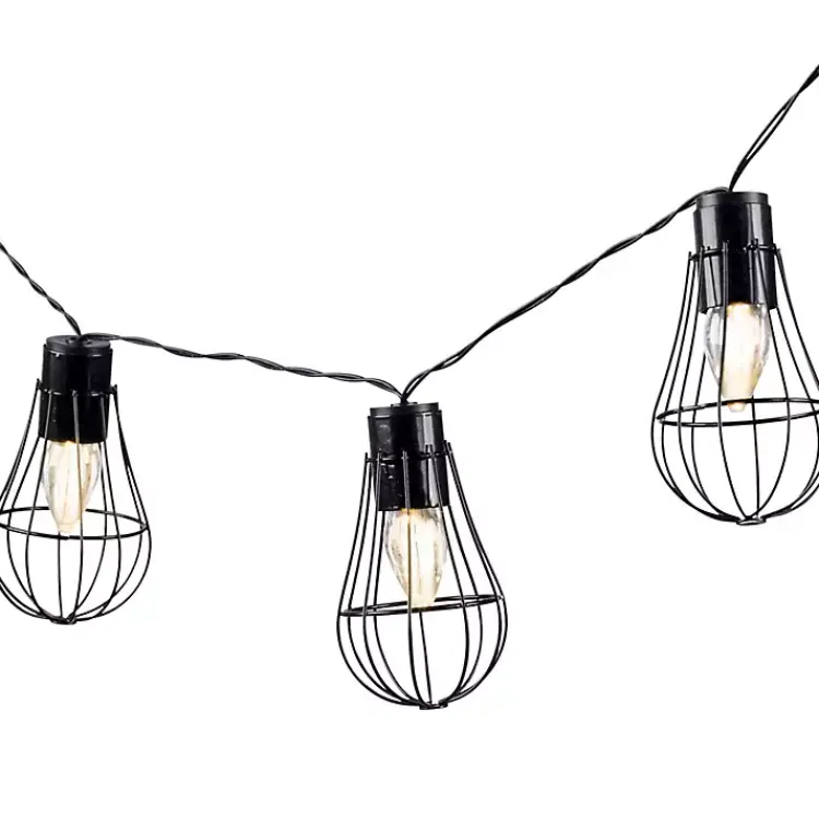 Kirklands Home Outdoor Lighting|Wire Cage Solar Outdoor String Lights Black