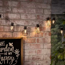 Kirklands Home Outdoor Lighting|Wire Round Cage Solar Outdoor String Lights Black