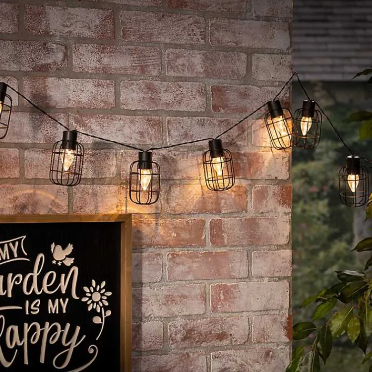 Kirklands Home Outdoor Lighting|Wire Round Cage Solar Outdoor String Lights Black