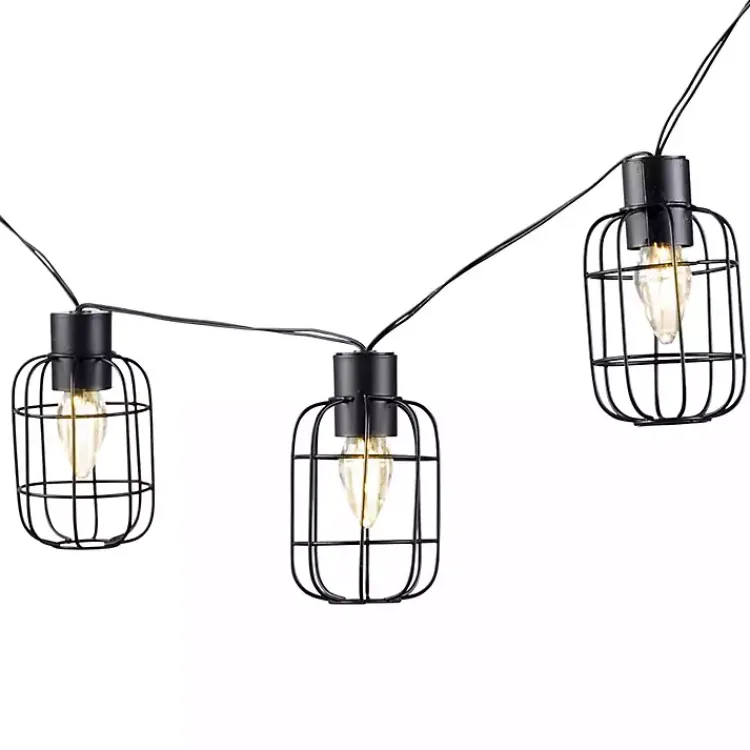 Kirklands Home Outdoor Lighting|Wire Round Cage Solar Outdoor String Lights Black