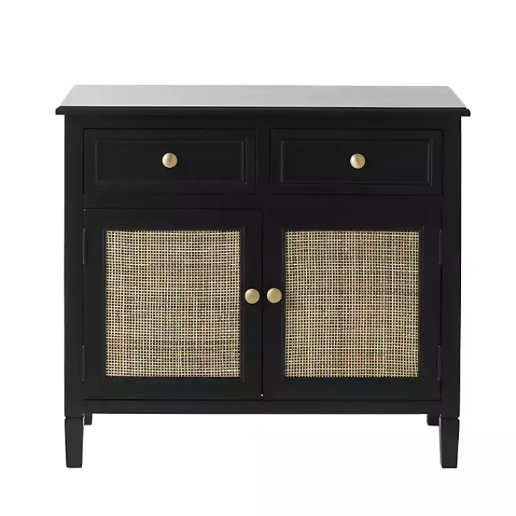 Kirklands Home Cabinets & Sideboards|Wood & Natural Rattan 2-Door Cabinet Black