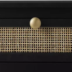 Kirklands Home Cabinets & Sideboards|Wood & Natural Rattan Wine Bottle Cabinet Black