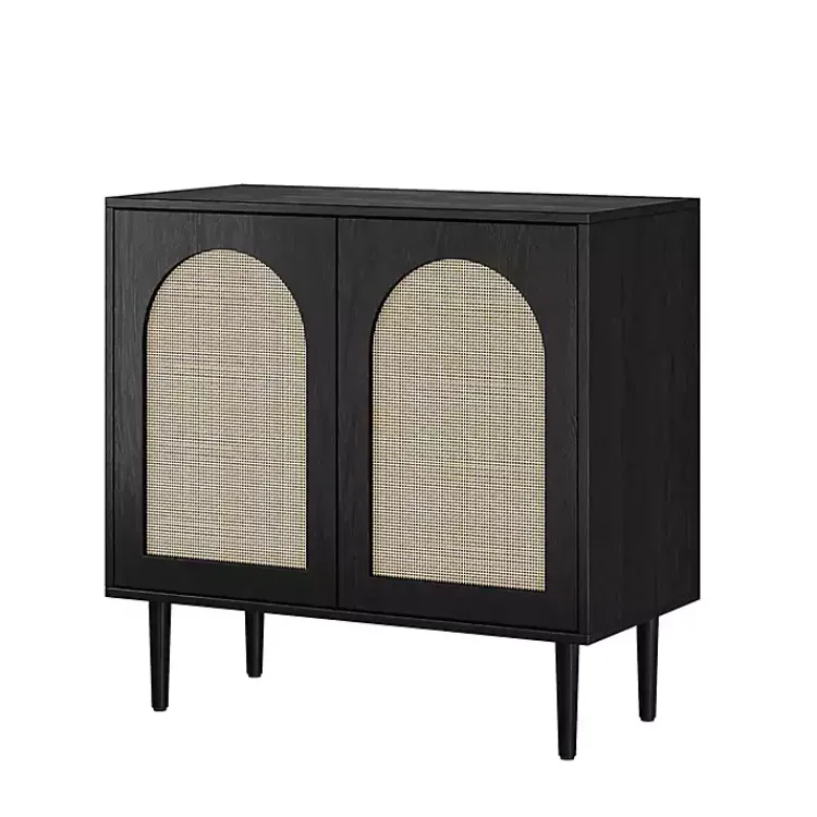 Kirklands Home Cabinets & Sideboards|Wood and Arched Rattan 2-Door Cabinet Black