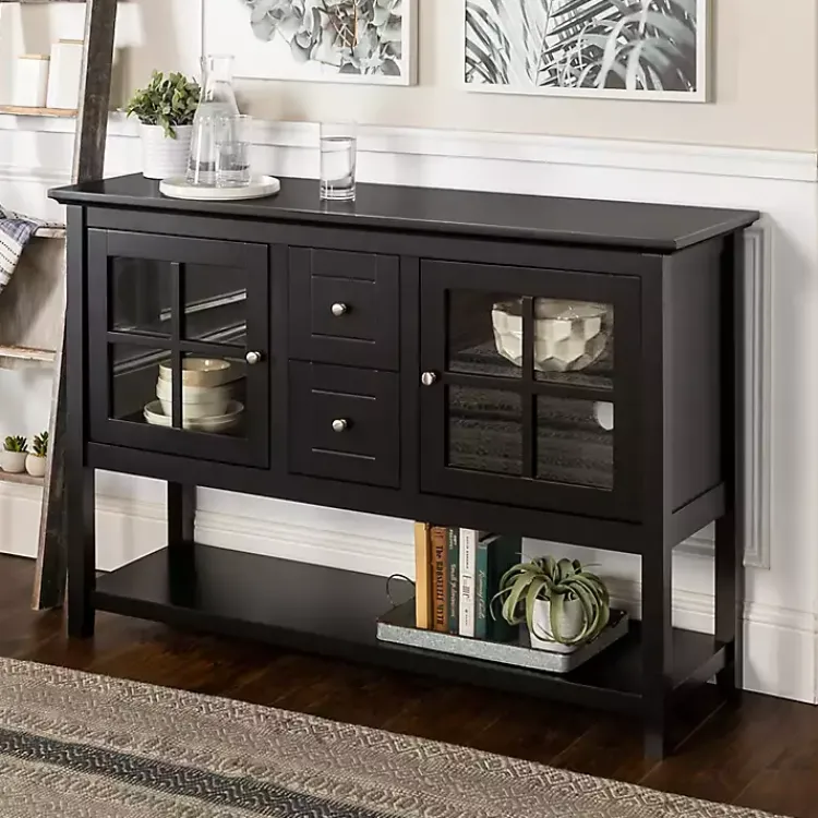 Kirklands Home Cabinets & Sideboards|Wood and Glass Buffet Cabinet Black
