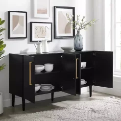 Kirklands Home Cabinets & Sideboards|Wood and Gold 4-Door Cabinet Black