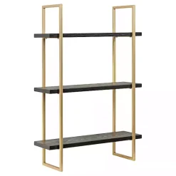 Kirklands Home Shelves|Black Wood and Gold Metal Leigh Wall Shelf