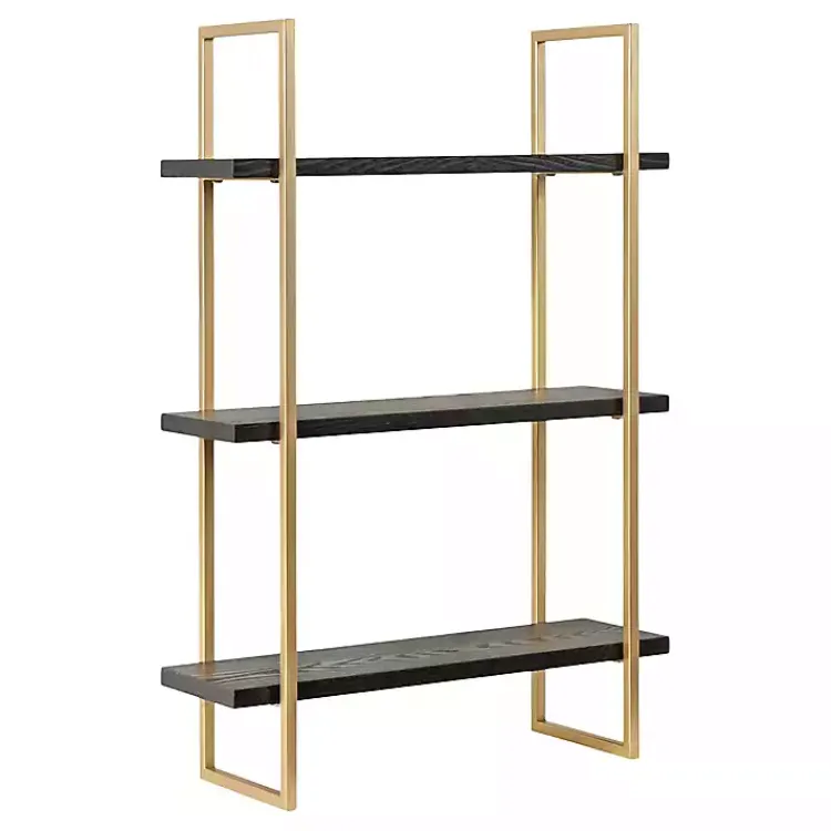 Kirklands Home Shelves|Black Wood and Gold Metal Leigh Wall Shelf
