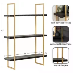 Kirklands Home Shelves|Black Wood and Gold Metal Leigh Wall Shelf