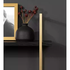 Kirklands Home Shelves|Black Wood and Gold Metal Leigh Wall Shelf