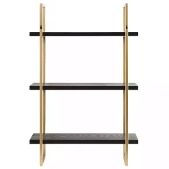 Kirklands Home Shelves|Black Wood and Gold Metal Leigh Wall Shelf
