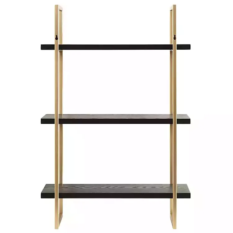 Kirklands Home Shelves|Black Wood and Gold Metal Leigh Wall Shelf
