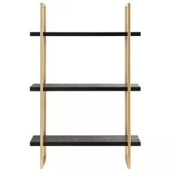 Kirklands Home Shelves|Black Wood and Gold Metal Leigh Wall Shelf