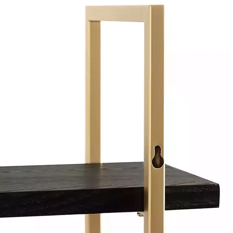 Kirklands Home Shelves|Black Wood and Gold Metal Leigh Wall Shelf