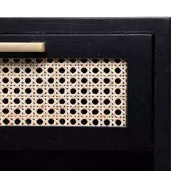 Kirklands Home Nightstands|Wood and Natural Rattan Drawer Nightstand Black