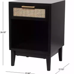 Kirklands Home Nightstands|Wood and Natural Rattan Drawer Nightstand Black