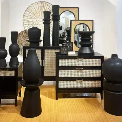 Kirklands Home Nightstands|Wood and Natural Rattan Drawer Nightstand Black