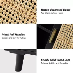 Kirklands Home Cabinets & Sideboards|Wood and Rattan Carpinteria Cabinet Black